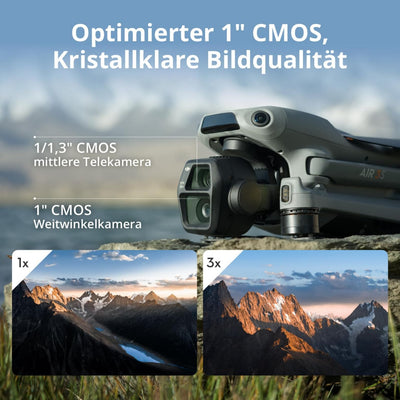 DJI Air 3S Fly More Combo (RC 2 Fernsteuerung mit Bildschirm), Drohne mit 1" CMOS Weitwinkel- & mittlerer Telekamera für Erwachsene, 4K/60fps, omnidirektionale Erkennung & 3 Akkus für längere Flugzeit