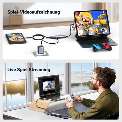UGREEN Video Capture Card und PD 100W Laden, USB 3.0 Video Capture Card für Full HD 4K Eingang ，2K@30Hz Aufnahme und Schnellladen, Video Capture Gerät für Switch/Steam Deck/pad/Phone/PC/Mac Mini 4