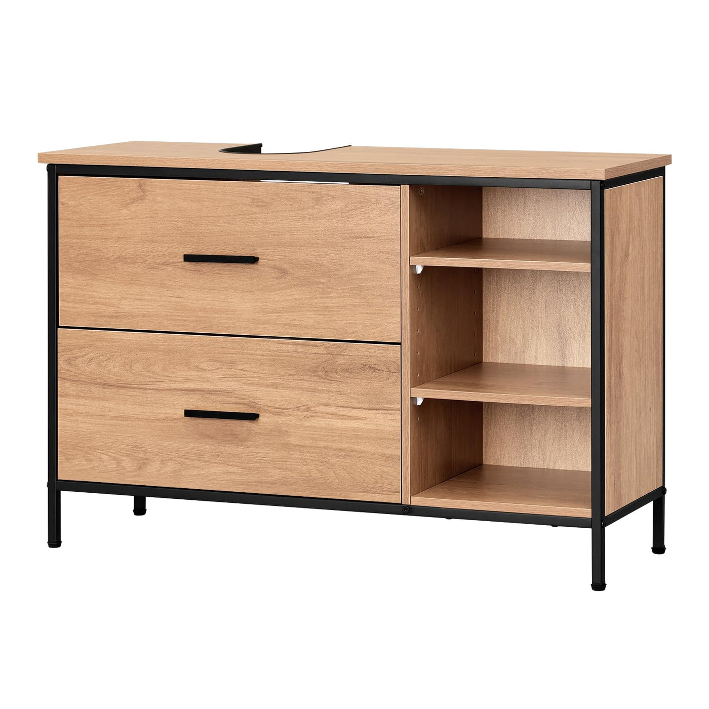 EUGAD Waschbeckenunterschrank, Badezimmerschrank mit 2 Schubladen 3 offenen Fächern, Unterschrank mit verstellbaren Ablagen, freistehender Waschtischunterschrank, 90x60x30 cm