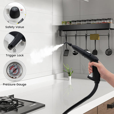 RELAX4LIFE Dampfreiniger, Dampfdruck: 5 bar, Leistung: 2000W, Flächenleistung: 108 m², Tank: 1,8 L, Aufheizzeit: 8 min., mit 24 Zubehöre&Druckmesser, für Teppiche, Boden, Fliese, Fenster, Sofa (Weiß)