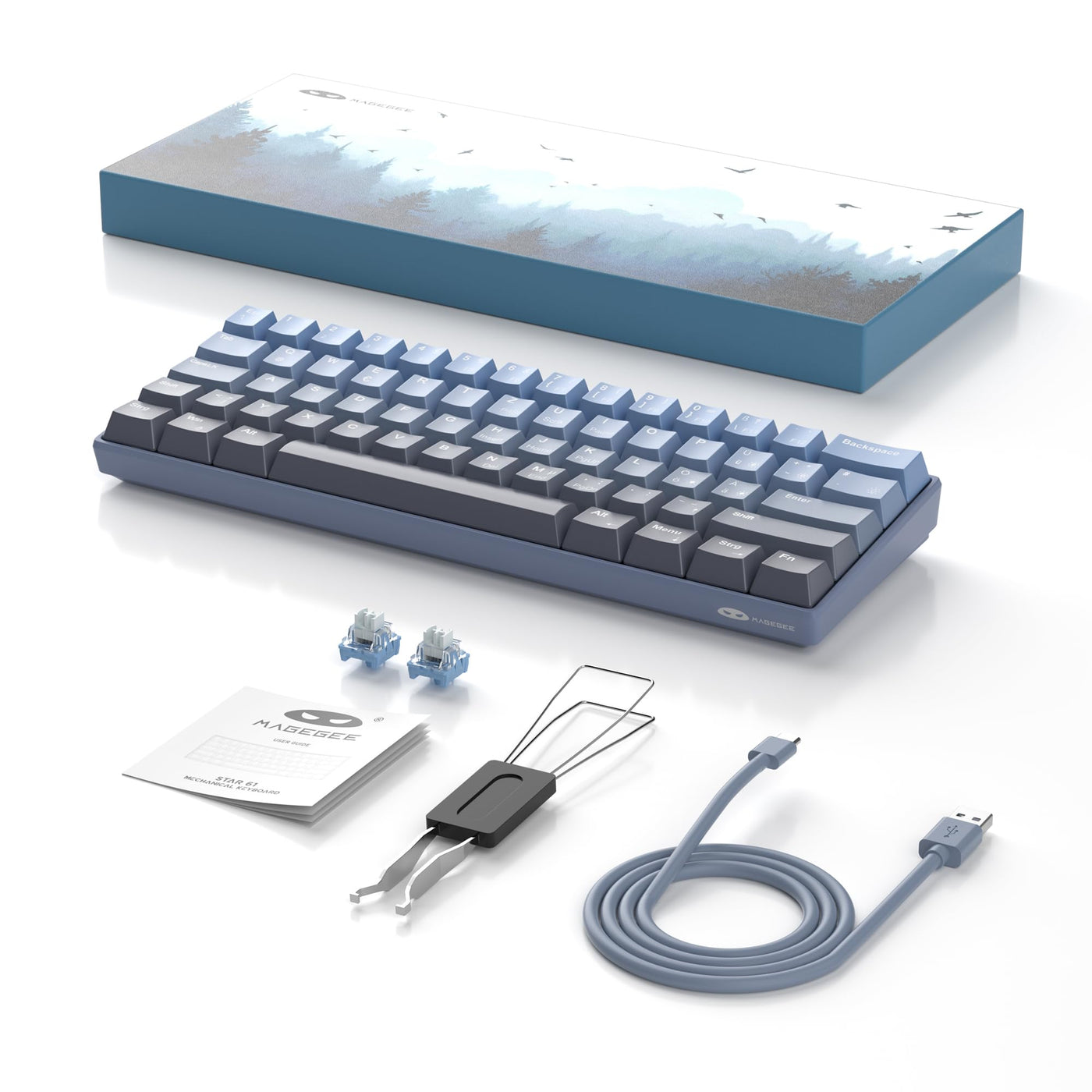 MageGee MK-STAR61 60% Mechanische Tastatur DE Layout, Hot-Swap-fähige kabelgebundene RGB-Gaming-Tastatur mit Farbstoff-Sublimationstastenkappen, vorgeölten Schaltern, Eva-Schaum für Mac/Win (blau)