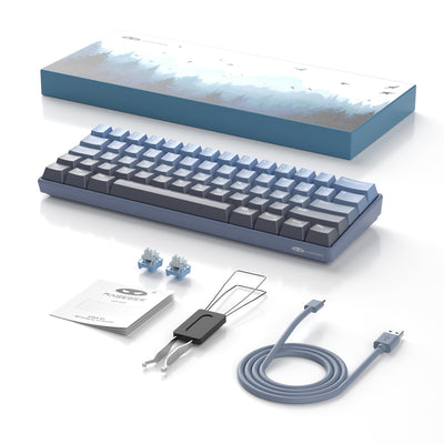 MageGee MK-STAR61 60% Mechanische Tastatur DE Layout, Hot-Swap-fähige kabelgebundene RGB-Gaming-Tastatur mit Farbstoff-Sublimationstastenkappen, vorgeölten Schaltern, Eva-Schaum für Mac/Win (blau)