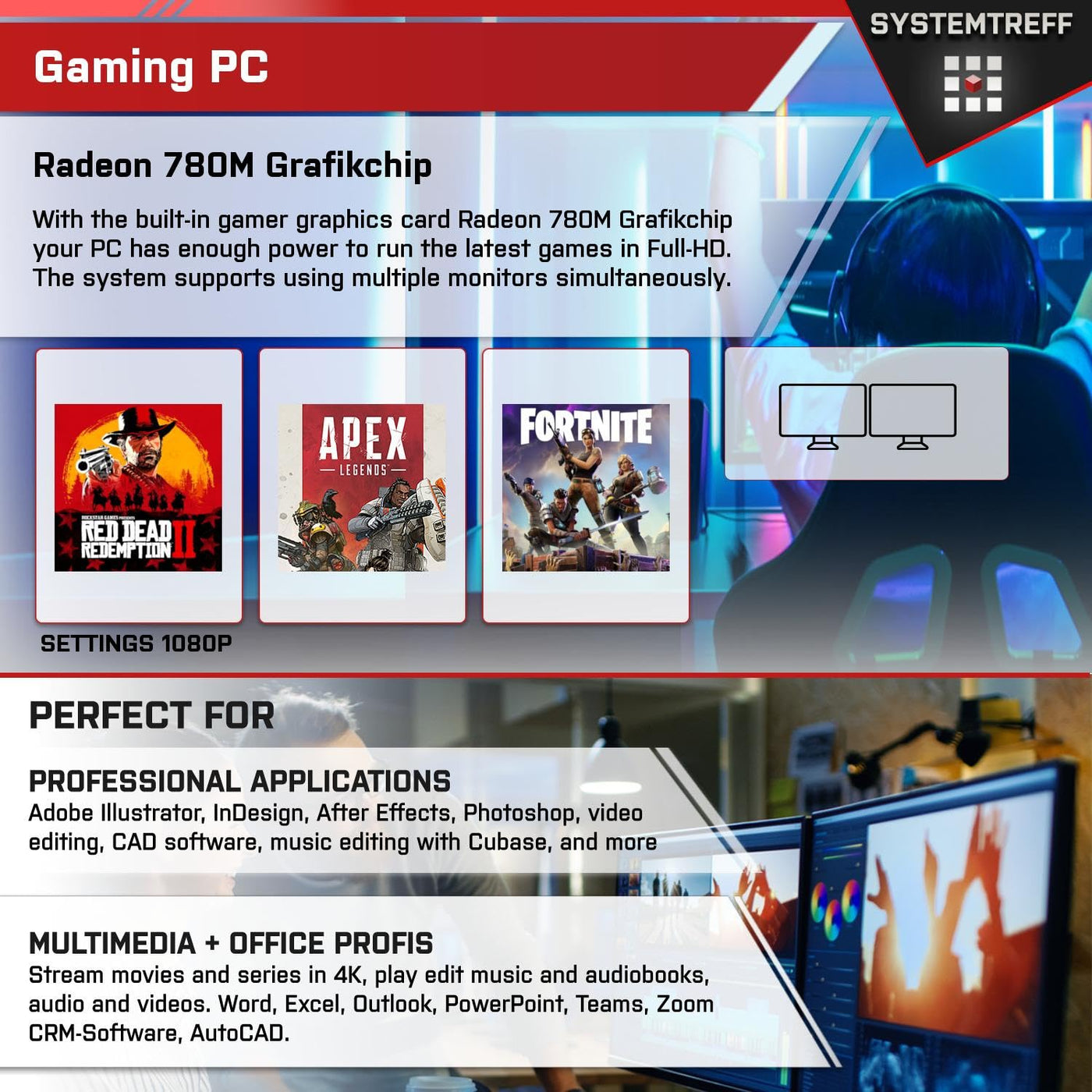 SYSTEMTREFF Office PC AMD Ryzen 7 8700G 8x5.1GHz | AMD Radeon 780M 4K HDMI DX12 | 1TB M.2 NVMe | 32GB DDR5 RAM | WLAN Silent Desktop Computer Rechner für Büro Business Multimedia