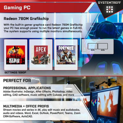 SYSTEMTREFF Office PC AMD Ryzen 7 8700G 8x5.1GHz | AMD Radeon 780M 4K HDMI DX12 | 1TB M.2 NVMe | 32GB DDR5 RAM | WLAN Silent Desktop Computer Rechner für Büro Business Multimedia