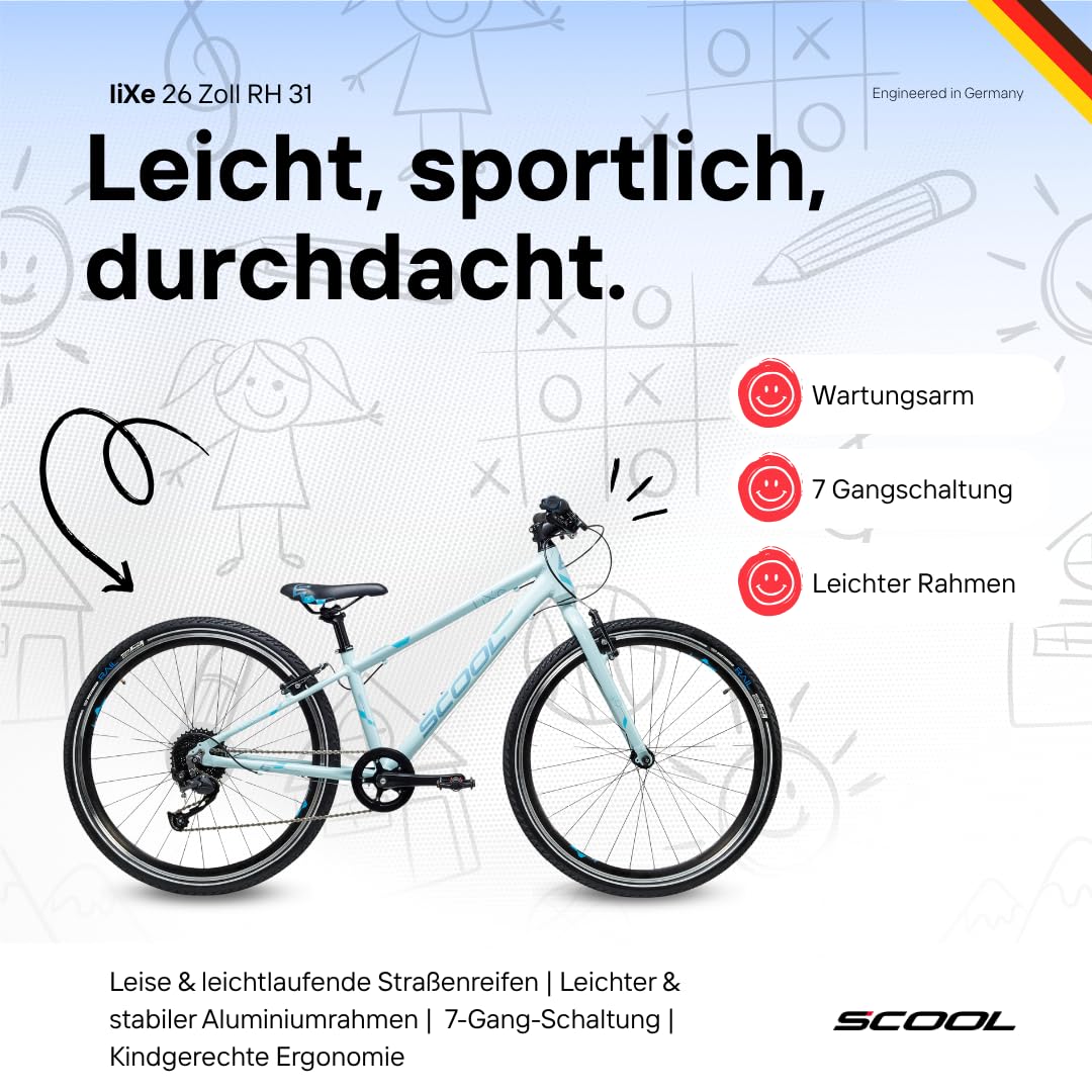 S'COOL liXe 26 Zoll 9-Gang Altus Sky Blue/Blue | Kinderfahrrad | Jugendfahrrad | 26 Zoll | Mountainbike | leichtes Fahrrad | Rahmenhöhe 31 | 9 Gang