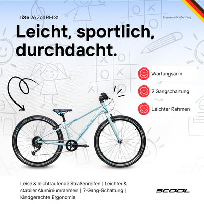 S'COOL liXe 26 Zoll 9-Gang Altus Sky Blue/Blue | Kinderfahrrad | Jugendfahrrad | 26 Zoll | Mountainbike | leichtes Fahrrad | Rahmenhöhe 31 | 9 Gang