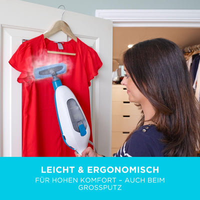 BLACK+DECKER 1300W 10-in-1 Dampfbesen Steam Mop Deluxe (Dampfreiniger für hygienische, gründliche Sauberkeit, großes Zubehörset + herausnehmbares Handdampfgerät, einfache Bedienbarkeit) FSMH13E10