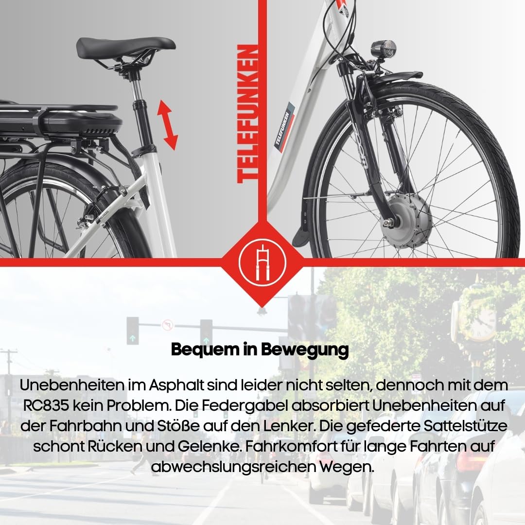 TELEFUNKEN E-Bike Damen 28 Zoll, Elektrofahrrad Frontmotor, 3-Gang Nabenschaltung, V-Bremsen - Pedelec Citybike