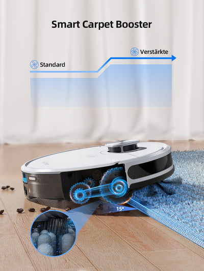 Staubsauger Roboter mit Wischfunktion, HONITURE Q6 SE Saugroboter, 3500Pa Saugroboter mit gespeicherten Karten, ideal für Tierhaare, Teppiche und Hartböden, Laufzeit 200 Minuten (mit 2,5L Saugstation)