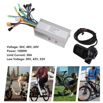 BuyWeek Elektrofahrrad Brushless Motor Controller Kit, 36V 48V 60V 1000W 38A Sinuswellen Bürstenloser Controller 886 Daumengas mit LCD Display für E-Bike Elektroroller
