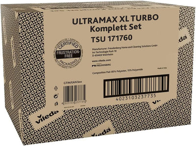 Vileda Ultramax Turbo XL Set, XL Bodenwischer mit Teleskopstiel für große Flächen, Mikrofaser-Wischbezug, Eimer mit Schleuder, für alle Hartböden, Love it Clean, Eco-Verpackung