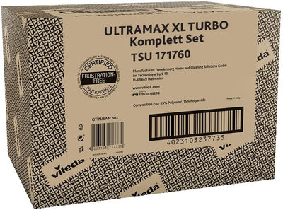 Vileda Ultramax Turbo XL Set, XL Bodenwischer mit Teleskopstiel für große Flächen, Mikrofaser-Wischbezug, Eimer mit Schleuder, für alle Hartböden, Love it Clean, Eco-Verpackung