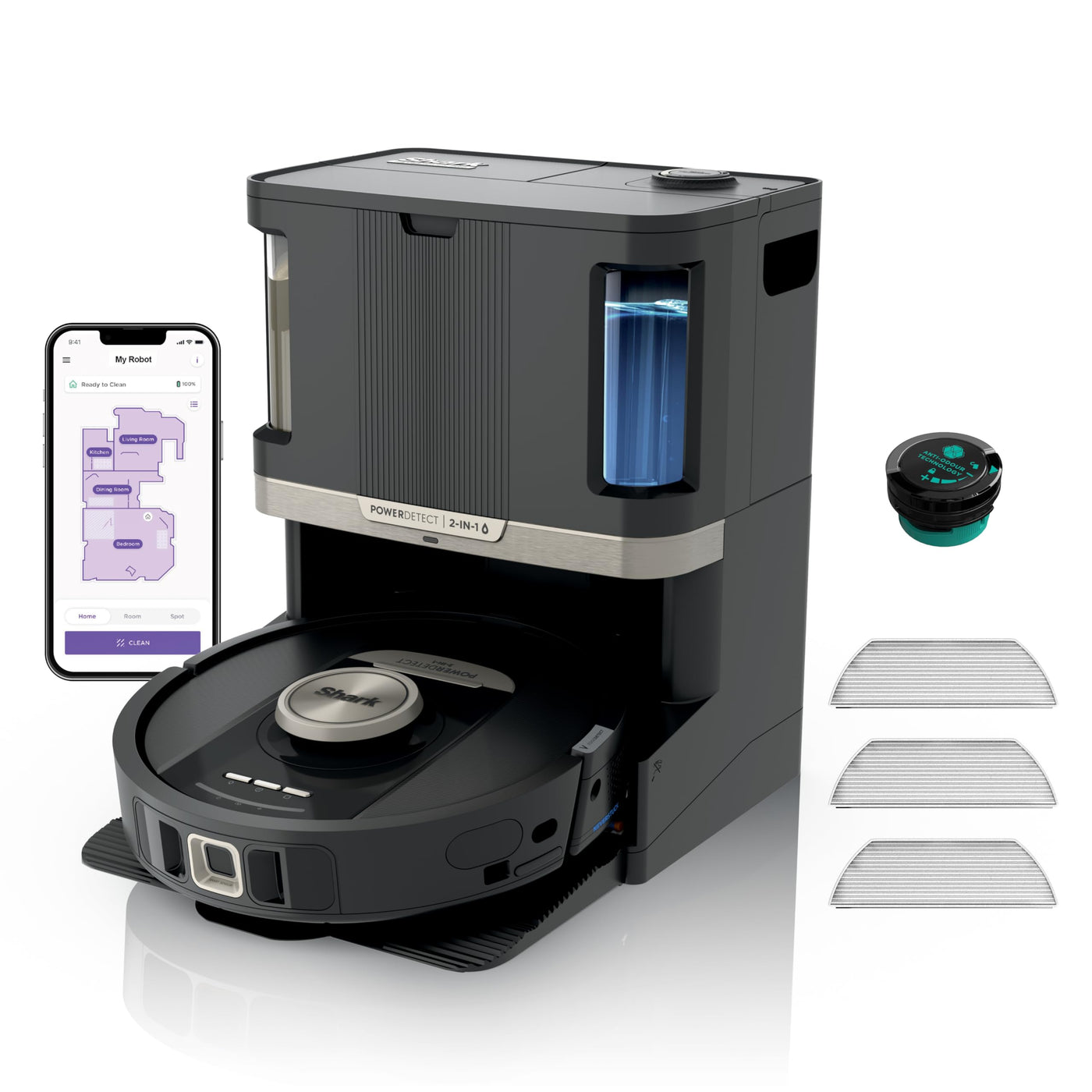 Shark PowerDetect 2-in-1 Saug- und Wischroboter, NeverTouch Pro 60 Tage selbstentleerend, selbstnachfüllend mit 3D & LiDAR-Navigation, NeverStuck-Hindernisumgehung, Schwarz RV2800ZEEU