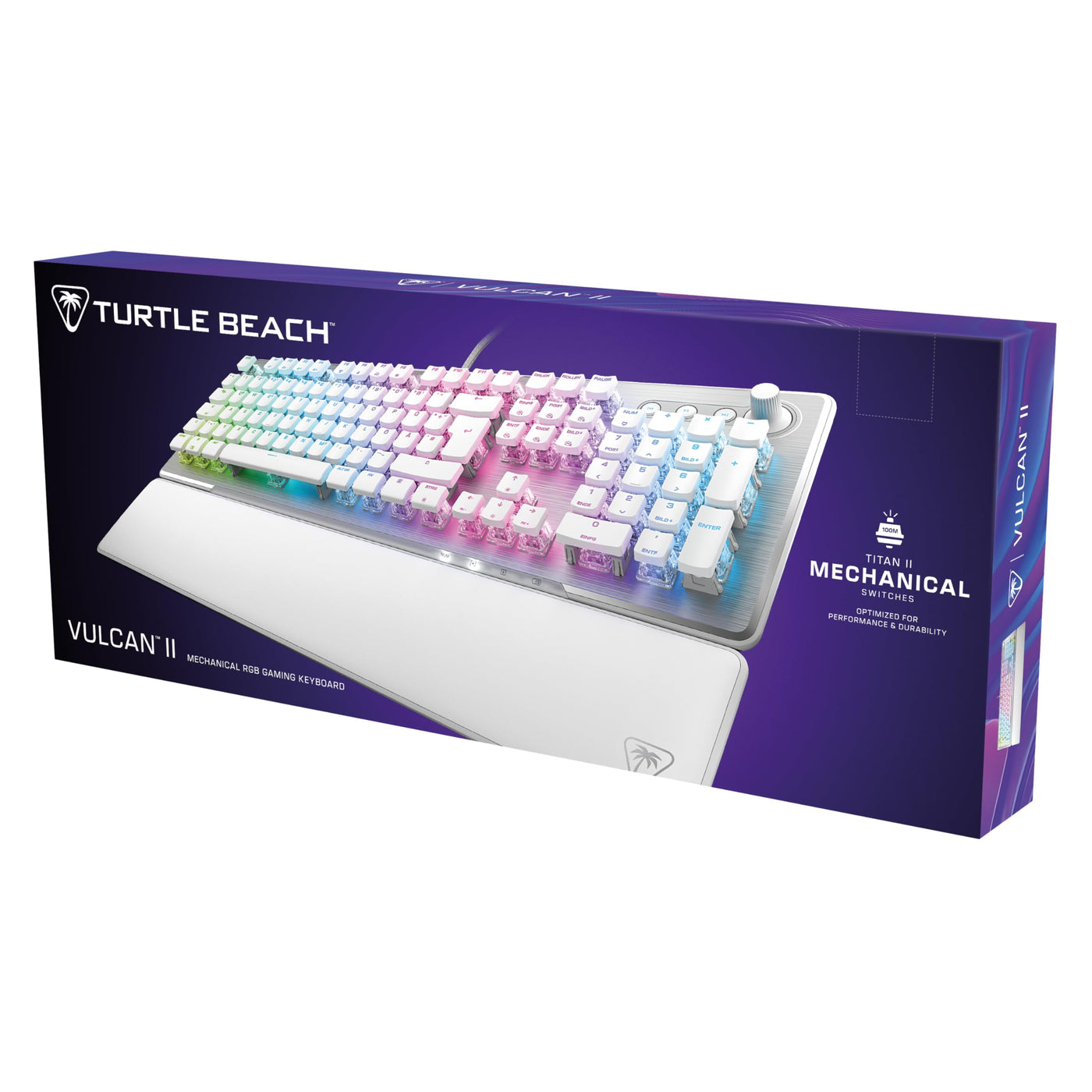 Turtle Beach Vulcan II – Mechanische PC Gaming-Tastatur, Titan II-Schalter, anpassbare beleuchtete RGB-Tasten, abnehmbare Handballenauflage, Aluminiumplatte – Weiß