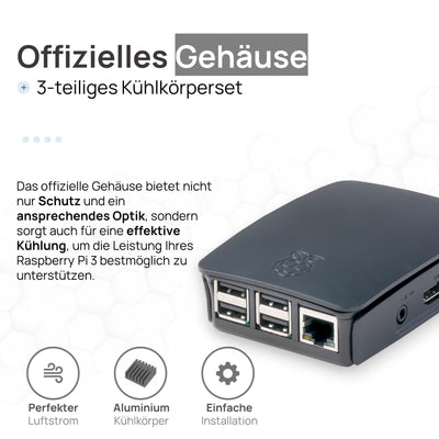 Raspberry Pi 3 B Starter-Set | Netzteil | Gehäuse | 64GB SD-Karte | HDMI Kabel 1m | USB-Kartenleser | Kühlkörper | Raspberry Pi 3 B 1GB RAM