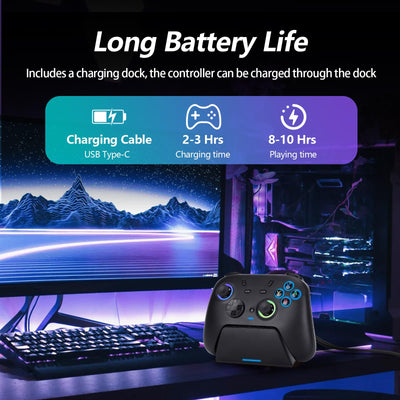 DoJoZone PC Controller Wireless mit Ladestation, Switch Pro Controller mit Hall Effekt Joystick (Kein Drift) Hall Trigger, 7 RGB Licht, 2.4G Gaming Controller für PC Windows/Switch/OLED/Lite/Steam