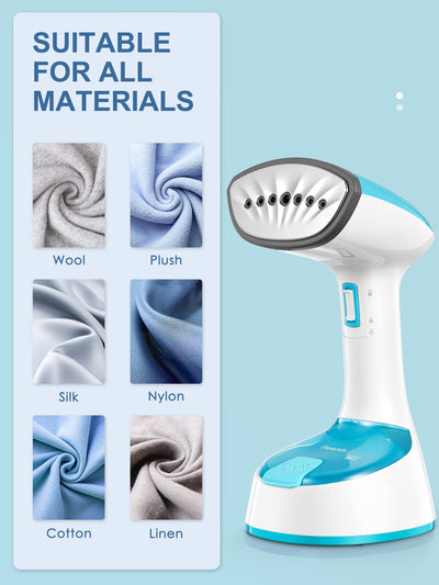 Reemix Tragbarer Dampfglätter, 1200W Kompakt und Faltbar Dampfglätter, 20g/min Dampf, 20S schnelles Aufheizen,Kein Bügelbrett erforderlich, Für Familie, Büro und Reisen, 220V (Blau)
