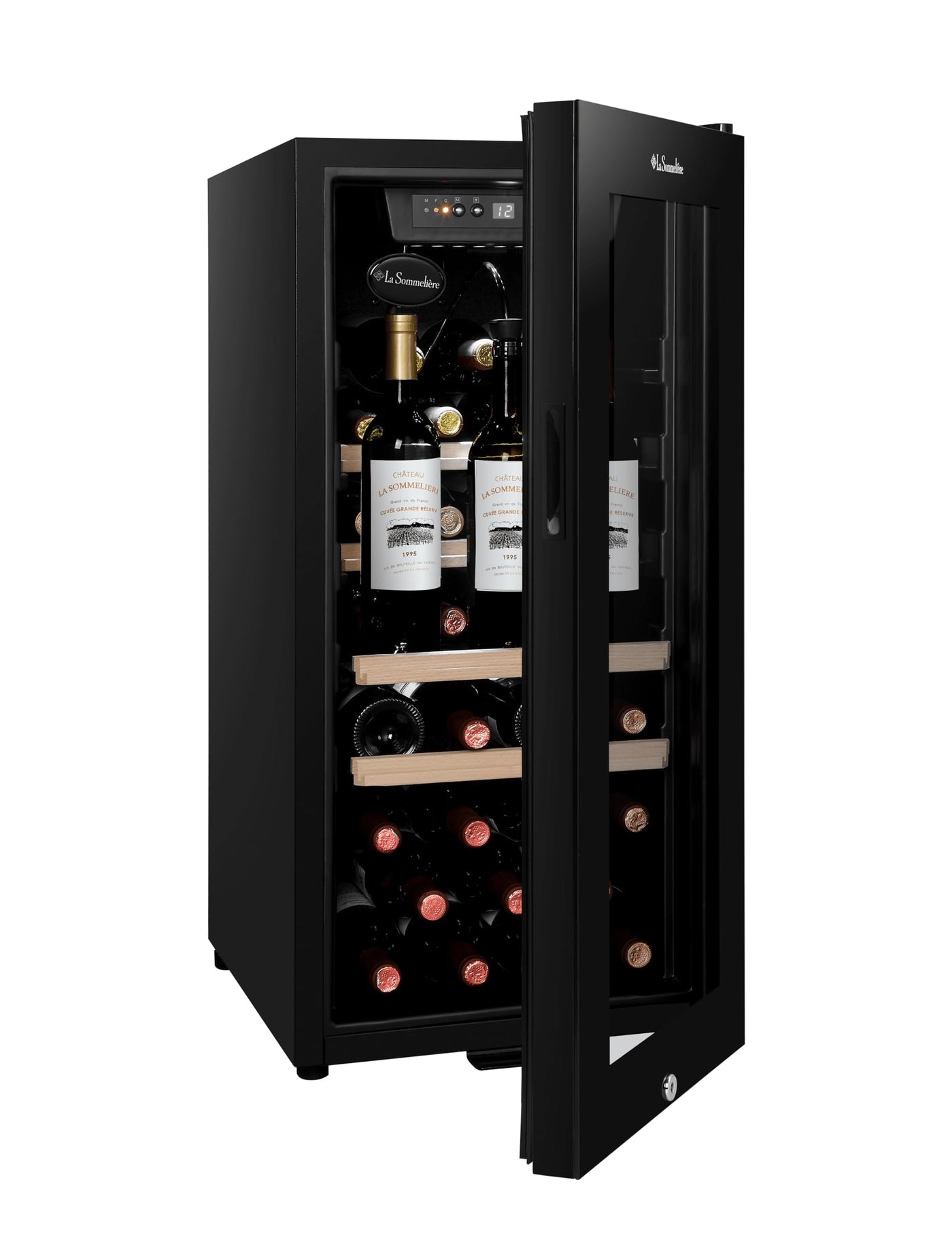 La Sommeliere - Weinkühlschrank LS38BLACK, 38Flaschen, Temperier-Servier-Weinschrank, Glastür aus UV-undurchlässigem Glas, Temperaturbereich von 5°C bis 20°C, freistehend