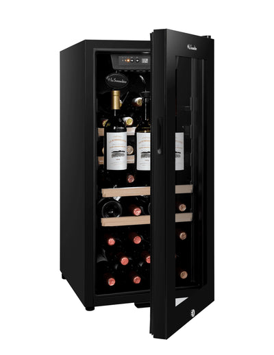 La Sommeliere - Weinkühlschrank LS38BLACK, 38Flaschen, Temperier-Servier-Weinschrank, Glastür aus UV-undurchlässigem Glas, Temperaturbereich von 5°C bis 20°C, freistehend