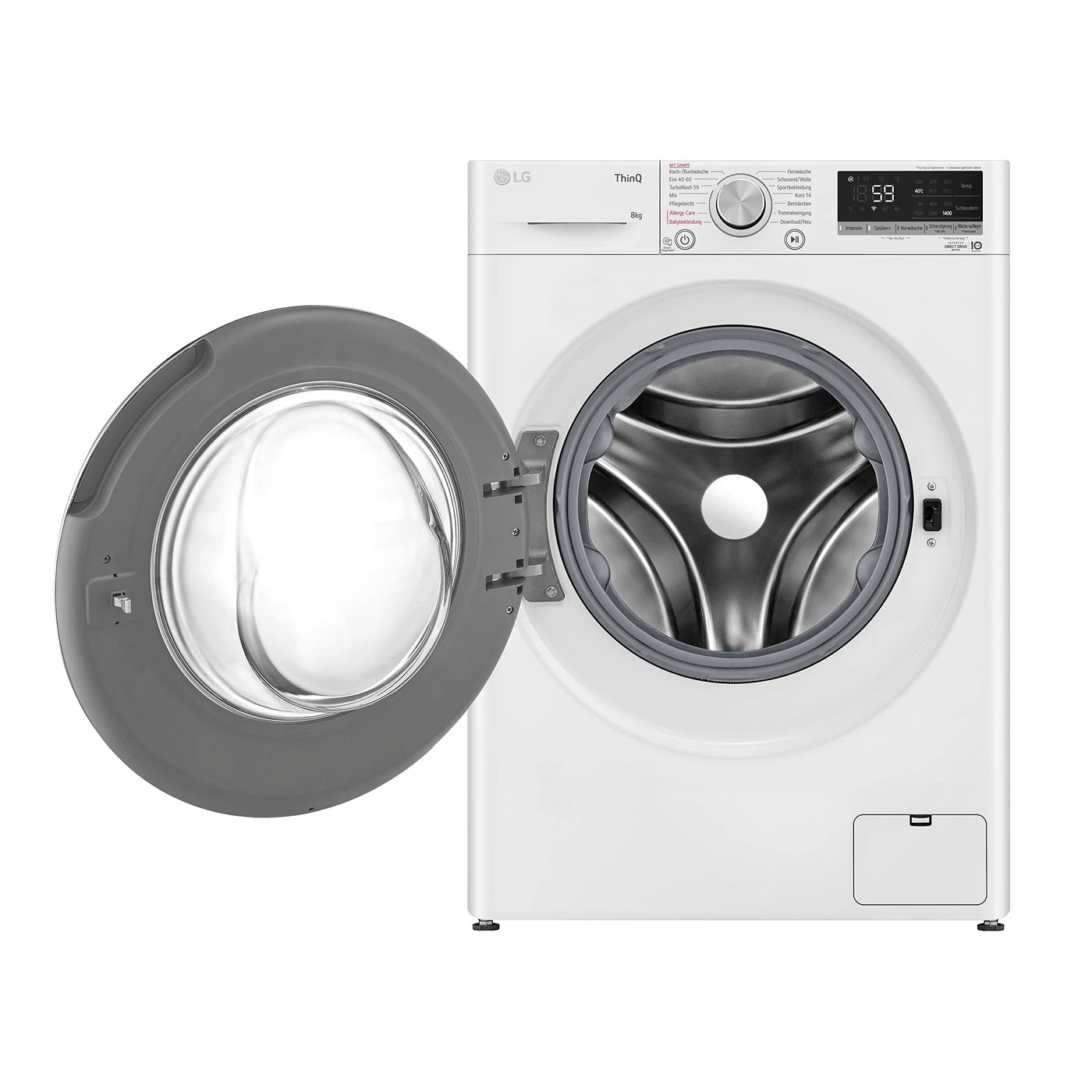 LG F4WV7080, Klasse A, Frontlader-Waschmaschine 8 kg, 1400 U/Min, AI Direct Drive, Wi-Fi, Tiefenreinigung mit Dampf, Große Kapazität, TRIPLE A, Außentür aus Sicherheitsglas, 62 x 60 x 85 cm ꟷ Weiß