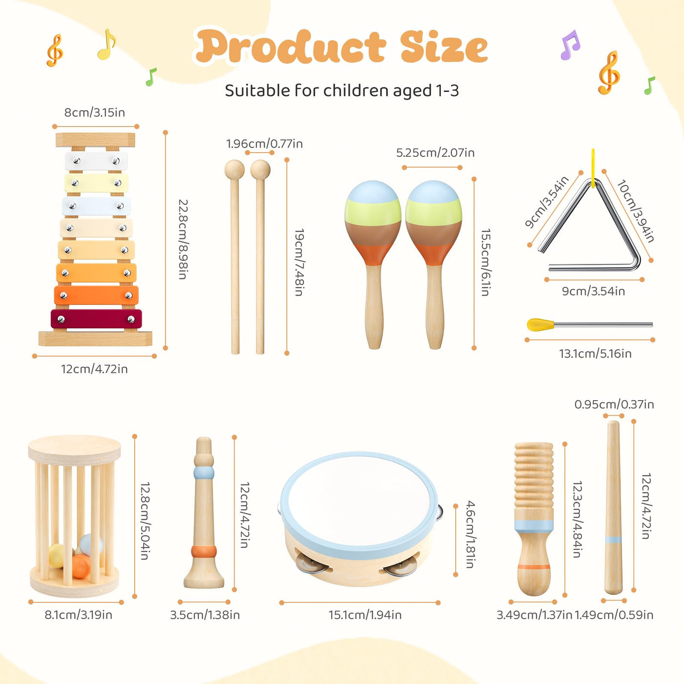 Musikinstrumente für Kinder, Montessori Musikinstrumente Set, Musik Holzspielzeug für Jungen und Mädchen, Spielzeug Geschenke Trommel Xylophon für Kleinkinder ab 1-3 Jahren