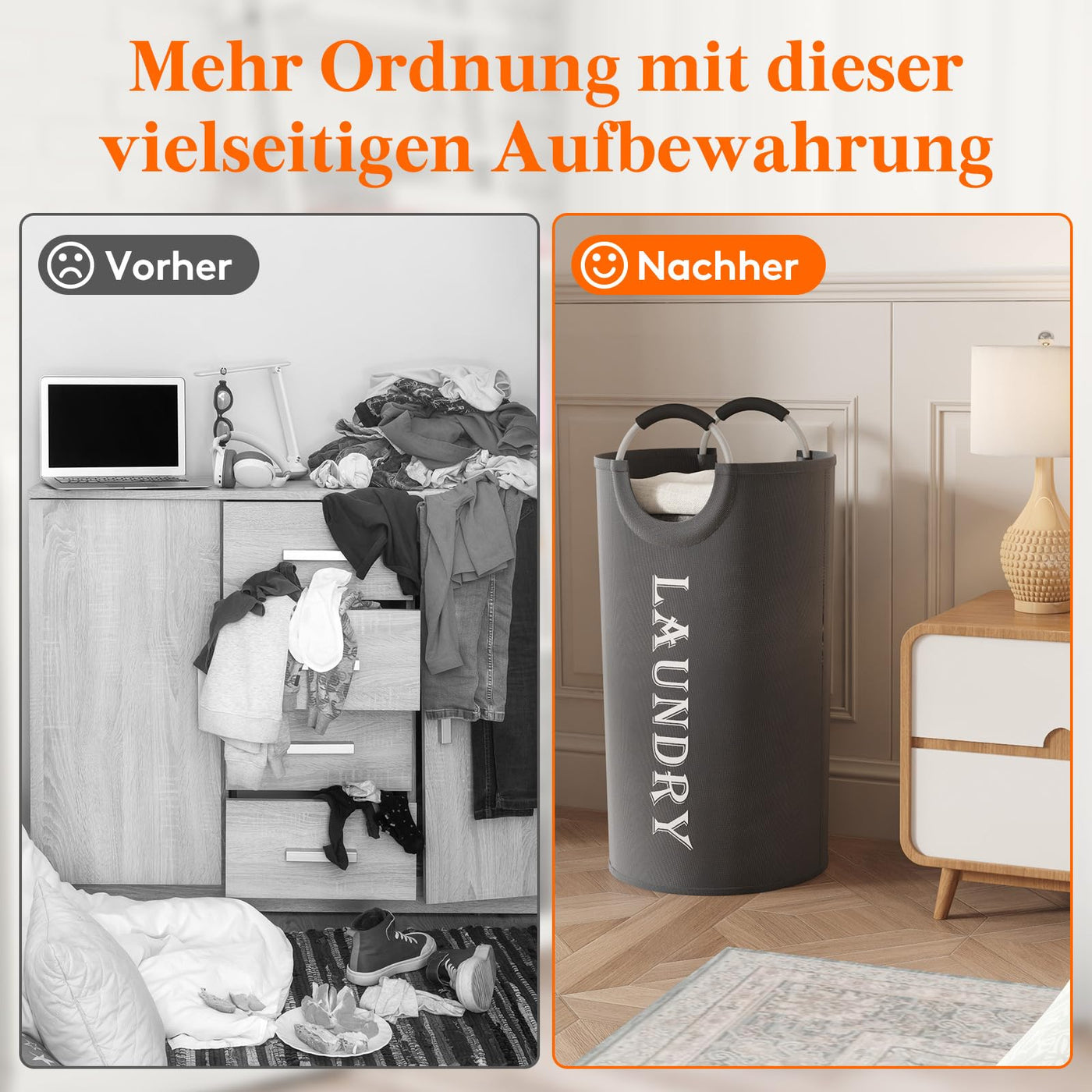Lifewit 2 Set Faltbarer Wäschekorb 100L, Tragbarer Wäschesammler mit Aluminiumgriff Oxford Stoff Wäschesack Aufbewahrung für Kleidung/Badetuch/Bettbezug Schlafzimmer Badezimmer Waschraum, Grau