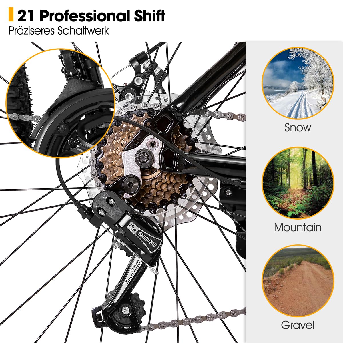 HILAND 27,5 Zoll Mountainbike 21-Gang MTB Aluminiumrahmen Scheibenbremse Speichenräder Jugendliche Fahrad Herr Damen Einteiliges Fahrradrad Schwarz&Orange