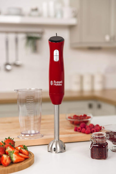 Russell Hobbs Stabmixer [Pürierstab] Desire Rot (2 Geschwindigkeitsstufen, spülmaschinengeeigneter Mix-/Messbecher 700ml, BPA-frei, Zerkleinerer für Smoothie, Suppen, Saucen, Babynahrung) 24690-56