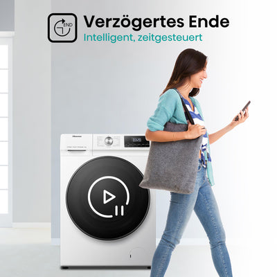 Hisense WFQA8014EVJM Waschmaschine mit Dampffunktion/ 8 kg/AquaStop/ 1400 U/min /15 Programme/Inverter PowerDrive Motor/Edelstahltrommel/Kindersicherung/Trommelreinigung/Weiß