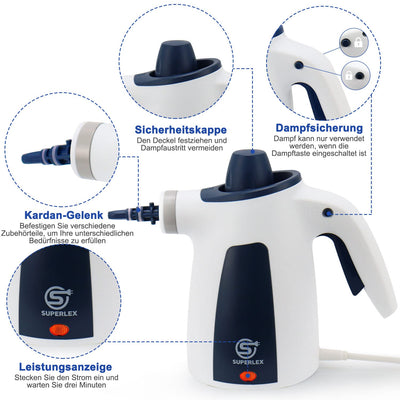 Superlex 10-in-1 Dampfreiniger Handgerät für die Reinigung, Tragbarer Handdampfreiniger 3,5 bar Dampfdruck, Hochdruckreiniger für Teppiche, Vorhänge, Küche Steam Cleaner