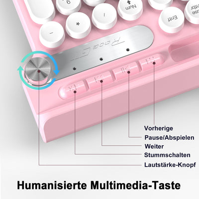 Tastatur Maus Set,RaceGT Tastatur Rosa Retro Schreibmaschine Tastatur Bunt Maus und Tastatur mit Handyhalterung Tastaturen Tastatur Kabel Keyboard für PC Mac Computer Laptop QWERTZ Deutsch