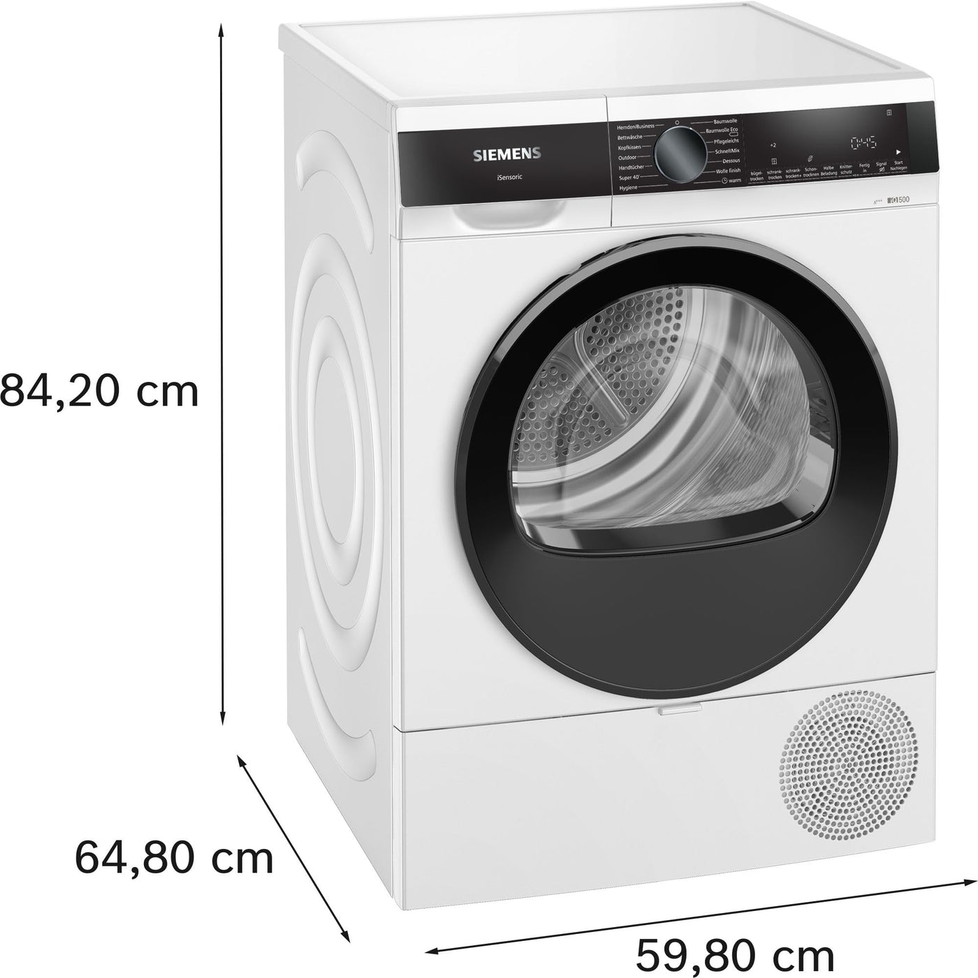 Siemens WQ33G2D40, iQ500 Wärmepumpentrockner für 1-8 kg Wäsche, Schnellprogramm für kleine Ladungen, Schonende Trocknung mit autoDry, softDry Schontrommel, Outdoor-Programm, LED-Display, Weiß