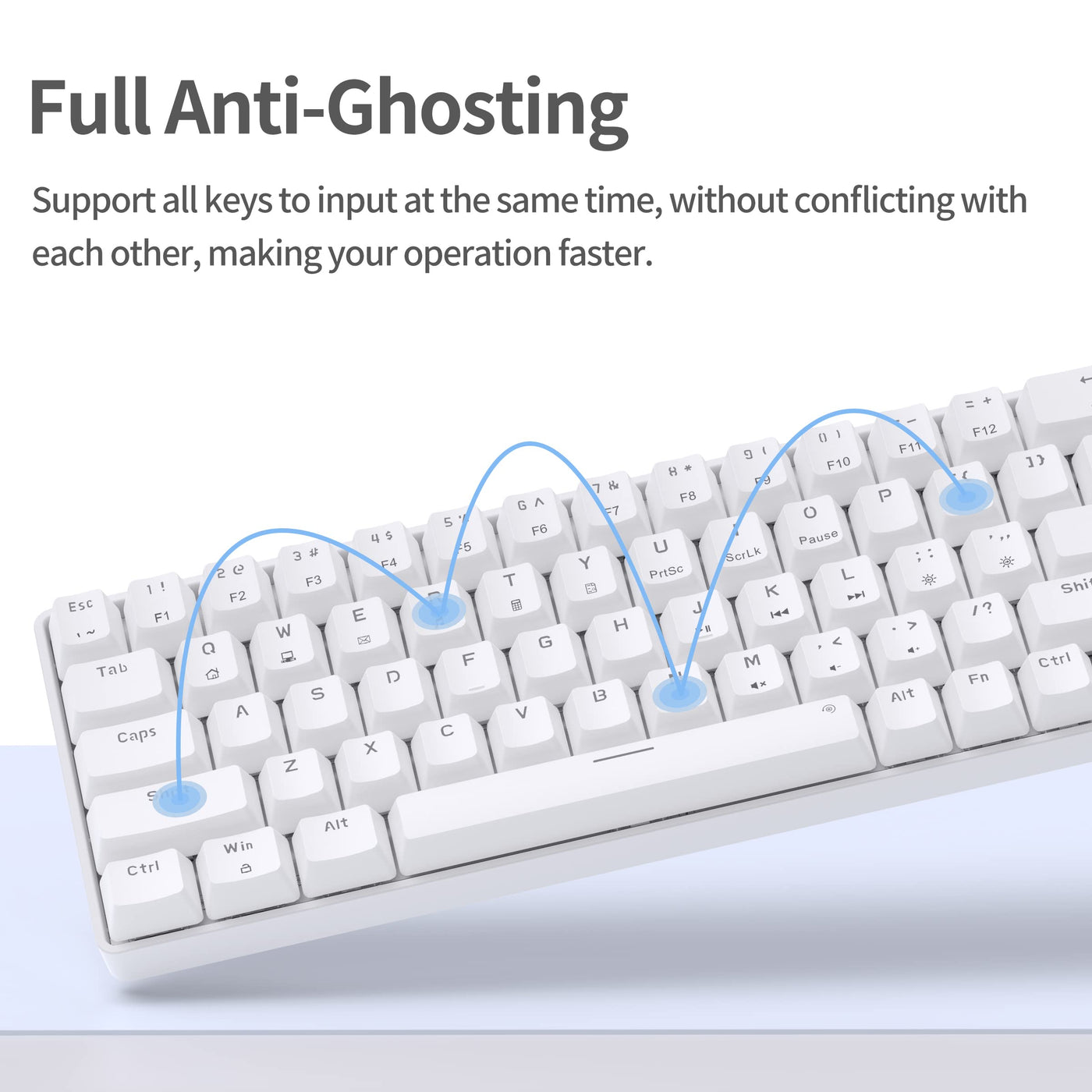 TMKB Mechanische Gaming Tastatur, T68se 60% Prozent Tastatur mit USB Kabel, Anti Ghosting QWERTY Layout Mini Brown Switches Keyboard für PC Windows/Mac OS, Weiß