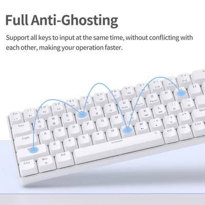 TMKB Mechanische Gaming Tastatur, T68se 60% Prozent Tastatur mit USB Kabel, Anti Ghosting QWERTY Layout Mini Brown Switches Keyboard für PC Windows/Mac OS, Weiß