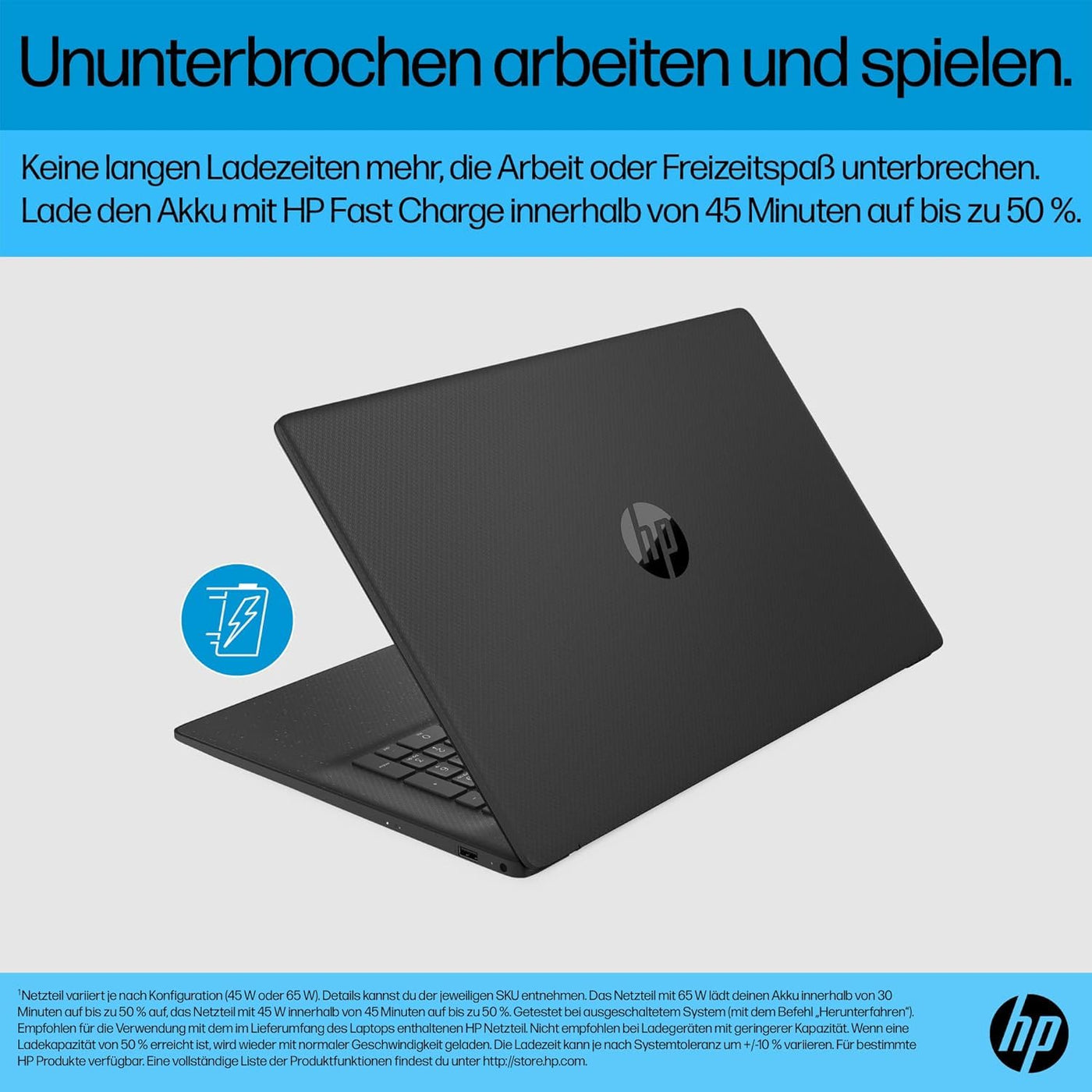 HP Laptop mit 17,3" HD+ Display, Intel Celeron N4500120, 8 GB DDR4 RAM | 256 GB SSD, Intel UHD-Grafik, Windows 11, QWERTZ Tastatur, Schwarz