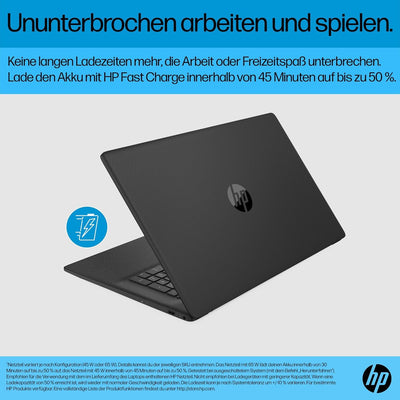 HP Laptop mit 17,3" HD+ Display, Intel Celeron N4500120, 8 GB DDR4 RAM | 256 GB SSD, Intel UHD-Grafik, Windows 11, QWERTZ Tastatur, Schwarz