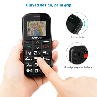 Artfone CS182 Handy für Senioren mit großen Tasten | Ladestation | SOS-Funktion | 1,77 Zoll Display | Dual-SIM | Schnellanruf | Taschenlampe | Lautes Radio | Lange Akkulaufzeit