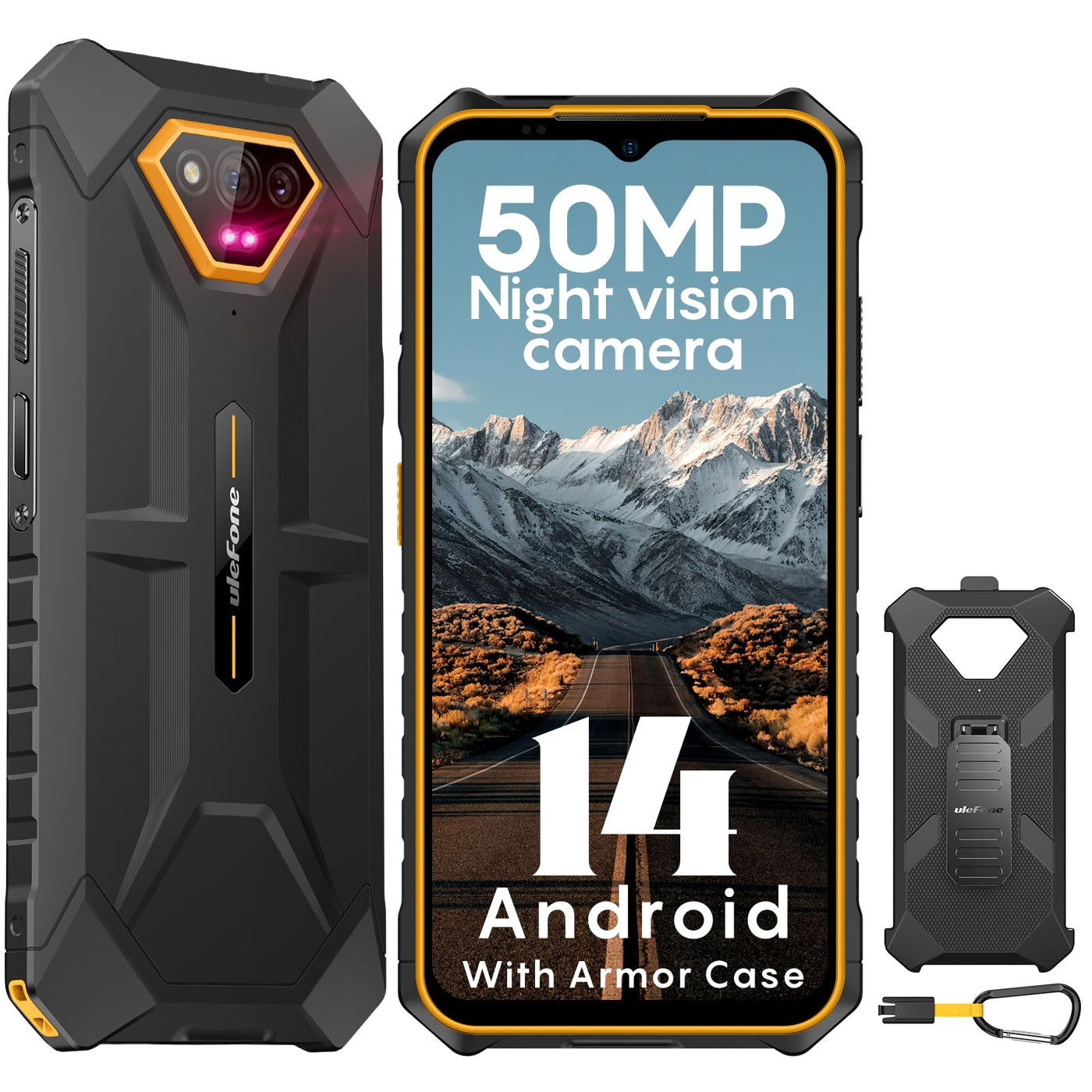 Ulefone Armor X13 Outdoor Smartphone 50MP+24MP Nachtsicht 12GB + 64GB/256GB SD, Octa Core 6320mAh 6,52'' Android 13 IP68 Handy ohne vertrag 4G Dual SIM Fingerabdruck ID NFC GPS-2 Jahre Garantie Orange