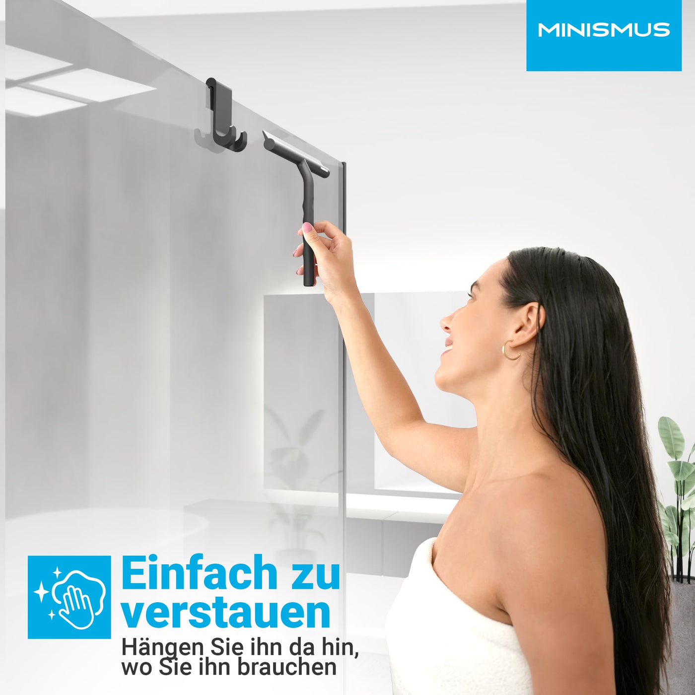 MINISMUS Fensterabzieher mit Aufhänger – Profi Abzieher Dusche - Duschabzieher – Schlierenfrei – Hochwertiger Silikon - Antirutsch (Schwarz)
