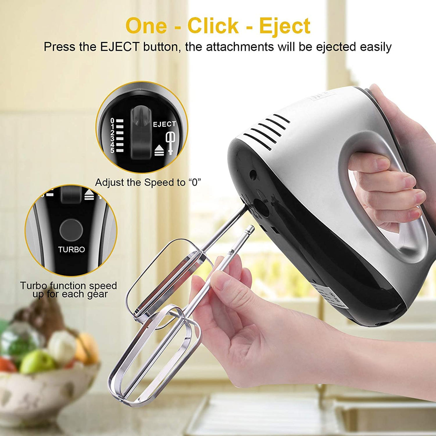 Stabmixer NWOUIIAY Handmixer Elektrischer 500W 5 Geschwindigkeitsstufen 6-in-1 Set mit Schneebesen Knethaken Teigrührer Handrührgerät mit Ein-Knopf-Auswurf für Backen Desser