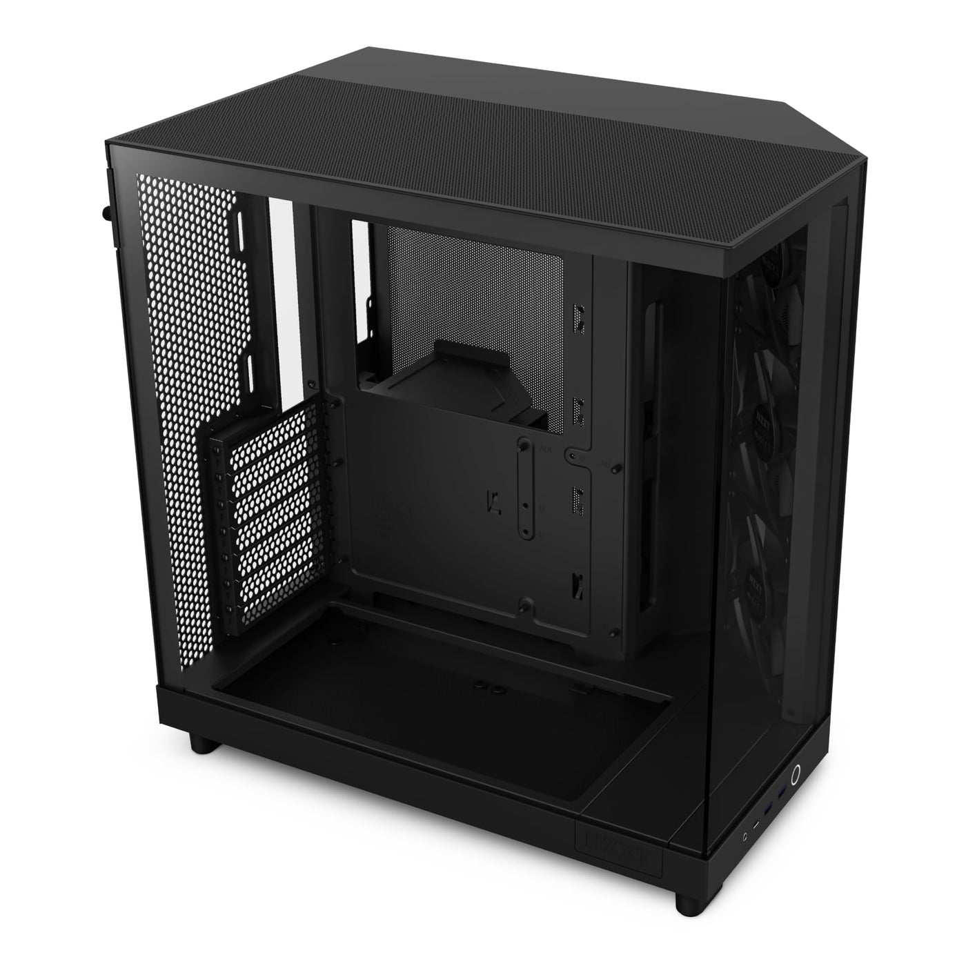 NZXT H6 Flow | CC-H61FB-01 | Kompaktes Mid-Tower Gehäuse mit zwei Kammern | Glaspaneele mit Panoramablick | Hochleistungs-Airflow-Panels | Inklusive 3 x 120 mm-Lüfter | Schwarz