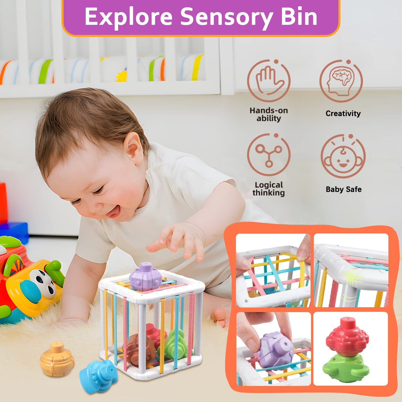 Baby Spielzeug für 6 bis 12 Monate, Montessori Spielzeug für Babys, Sensorisches Baby Spielzeug, 6 in 1 Motorikspielzeug, Stapelspielzeug Blöcken und Ringen, passende Eier (6 in 1)