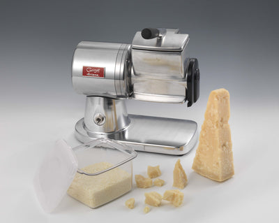 Ariete Gratì Superior 449, Professionelle Elektrische Käsereibe aus Aluminiumdruckguss für Käse, Brot, Schokolade, Trockenfrüchte, Induktionsmotor, Einfach zu Reinigen, 350W, Silber Poliert