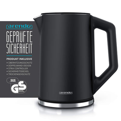 Arendo - Edelstahl Wasserkocher mit Temperatureinstellung 40-100 Grad in 5er Schritten - Doppelwand Design - Modell ELEGANT - 1,5 Liter - 2200 W - Teekocher mit Temperaturanzeige - GS - Rot