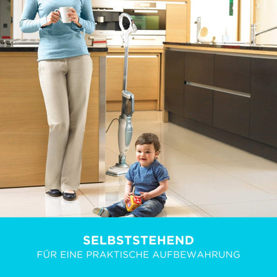 BLACK+DECKER 1600W Dampfreiniger Steam Mop Deluxe (selbststehender Dampf Mop für versiegelte Hartböden, Bodenreinigung mit waschbarem Microfaser-Pad, 180° drehbarer, herausnehmbarer Fuß) FSM1630-QS
