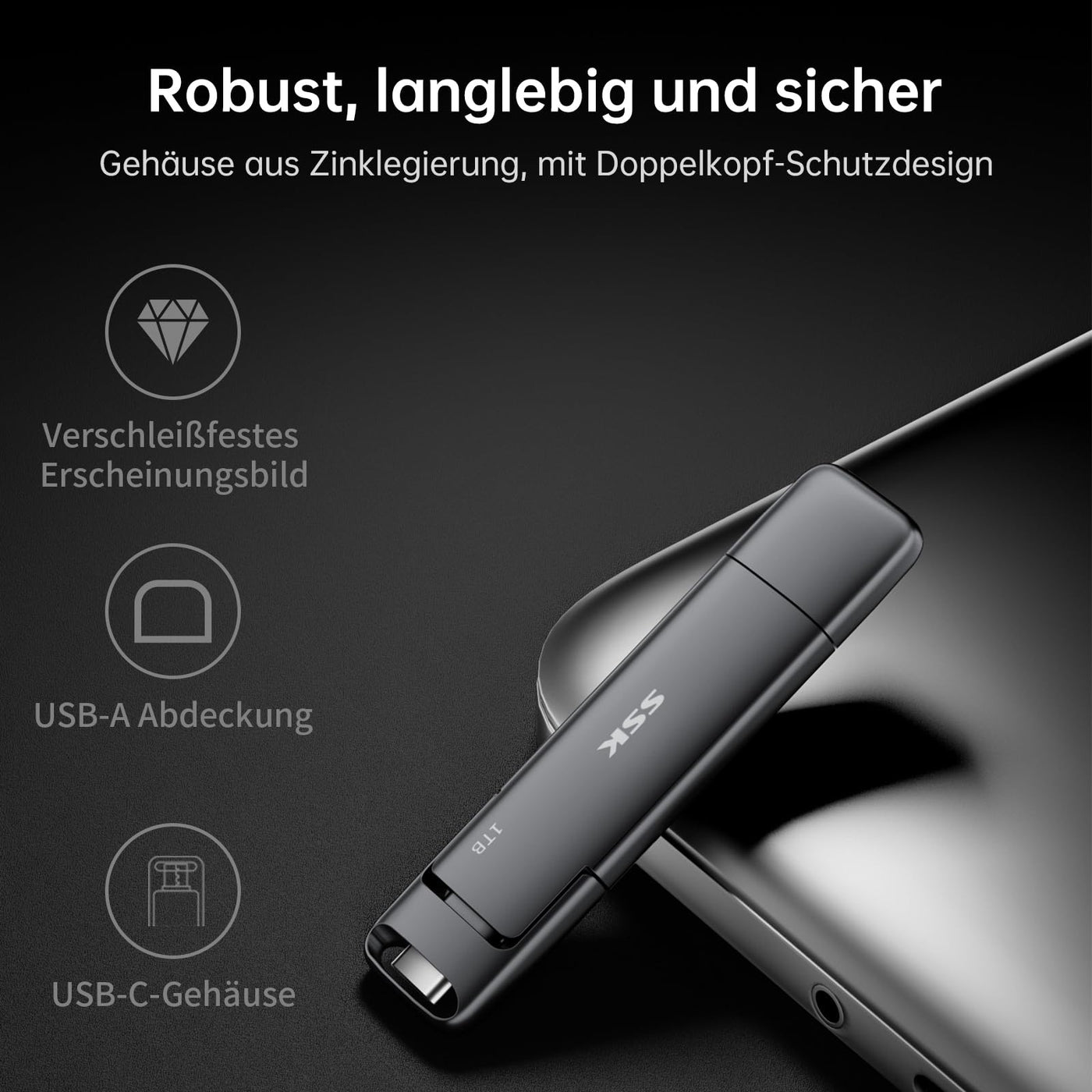 SSK USB C Externe SSD 128GB, mit bis zu 550 MB/s Extreme schneller USB-Stick, Dual-USB Typ C + USB A USB3.2 Gen2 Speicherstick für Android-Telefon, Laptop, Tablet, Mac