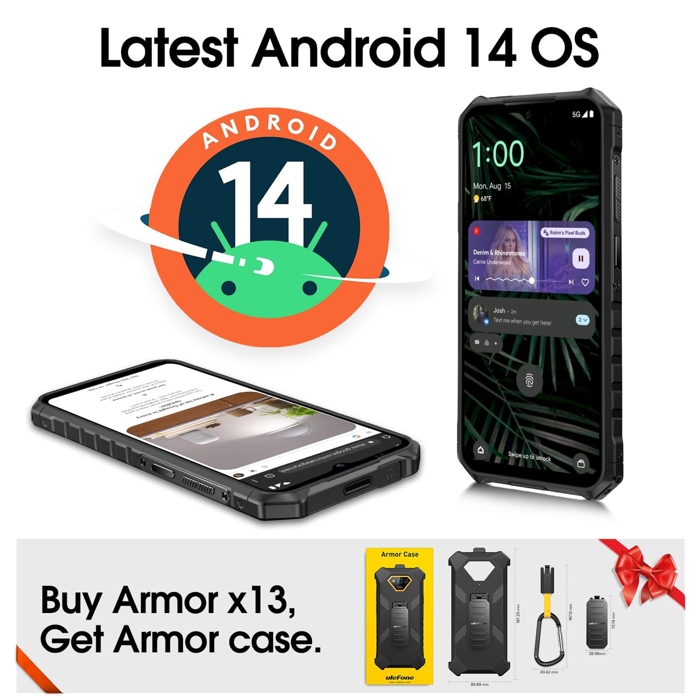 Ulefone Armor X13 Outdoor Smartphone 50MP+24MP Nachtsicht 12GB + 64GB/256GB SD, Octa Core 6320mAh 6,52'' Android 13 IP68 Handy ohne vertrag 4G Dual SIM Fingerabdruck ID NFC GPS-2 Jahre Garantie Orange