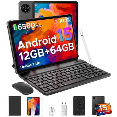 DOOGEE Tab A9 Tablet 10 Zoll Android 15, Tablet mit Tastatur/Stift/Maus/Hülle, 12GB RAM+64GB ROM(TF 2TB), 6580mAh, Unisoc T310, Dual Speaker, 5G WiFi, HD IPS Display, 8MP, GMS, BT5.0, 3.5mm, Face ID
