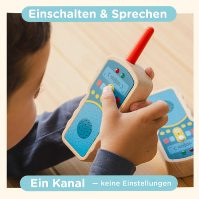 Nene Toys Holz Walkie Talkies für Kinder – echte 2-Wege-Funkgeräte, 500 m Reichweite – Ein-Kanal, Push-to-Talk – FSC® Buchenholz – Spielspaß drinnen & draußen – Geschenk für Jungen & Mädchen 2–8 Jahre