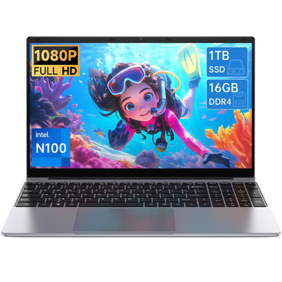 Gezoon 15.6 Zoll Laptop Computer | 15.6 Zoll FHD Display | 4C4T N100 Prozessor 3.4GHz | 16GB DDR4 RAM | 1TB SSD | UHD Graphics | Win 11 Pro | Duales WLAN | Bluetooth 5 | 2 x USB 3.0 | 6500 mAh